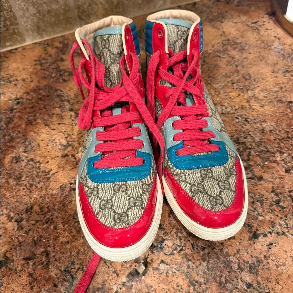 Gucci Leather Sneakers with Red and Blue Details